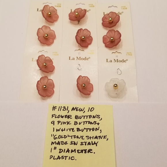 ✅1131BU NWT 10 La Mode Pink Flower Buttons Gold Sha - Picture 4 of 7